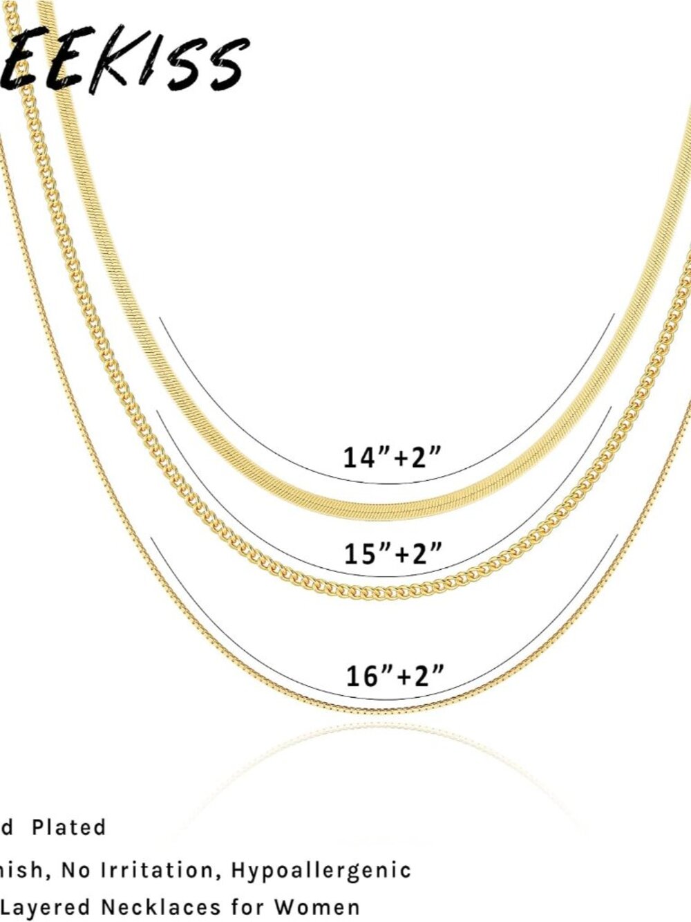 Layered Necklace Set for Women Stackable | Herringbone Snake Cuban Rope Chain, D - Picture 4 of 9